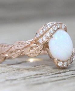 Natural Opal Engagement Ring, Leaves Ring - Image 9