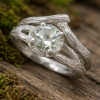 Green Amethyst Bark Wood Engagement Ring Set