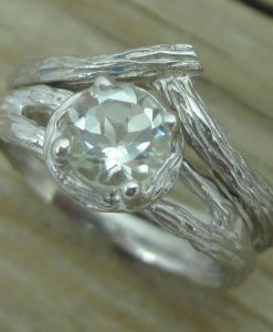 Green Amethyst Bark Wood Engagement Ring Set - Image 2
