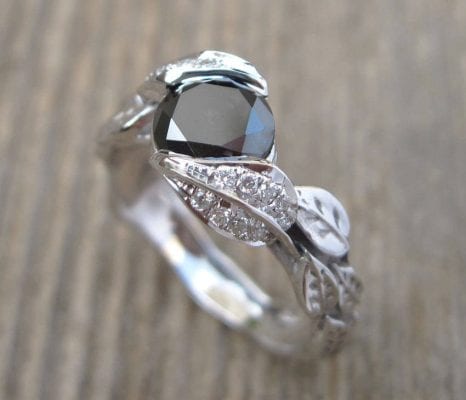Black Diamond Engagement Ring, Leaf Engagement Ring | Benati