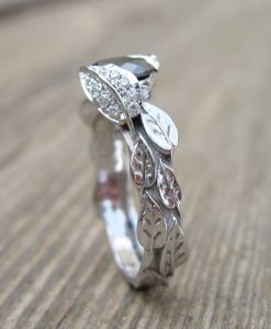 Black Diamond Engagement Ring, Leaf Engagement Ring - Image 2