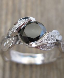 Black Diamond Engagement Ring, Leaf Engagement Ring - Image 5