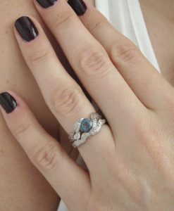 Blue topaz Leaf Wedding Set, Leaves Engagement Ring Set - Image 5