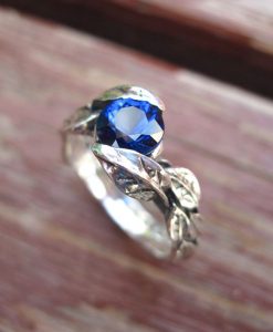 Leaf Engagement Ring, Unique Floral Engagement Ring White Gold Gemstone Ring - Image 2
