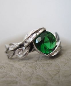 Leaf Engagement Ring, Unique Floral Engagement Ring White Gold Gemstone Ring - Image 4