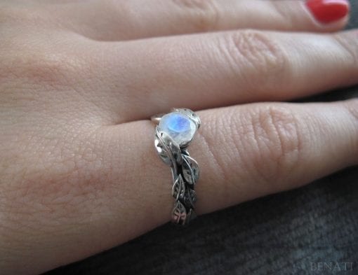 Leaf Ring With Moonstone, White Gold Moonstone Leaf Ring