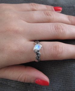 Leaf Ring With Moonstone, White Gold Moonstone Leaf Ring - Image 2