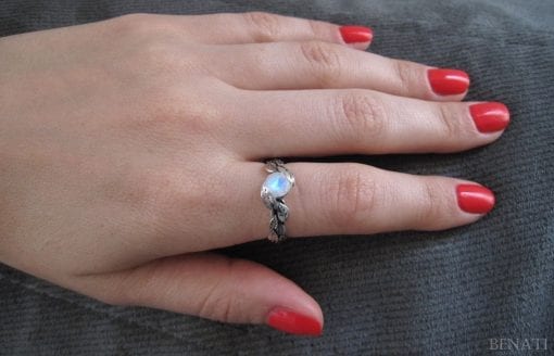 Leaf Ring With Moonstone, White Gold Moonstone Leaf Ring