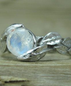 Moonstone Leaf Ring, White Gold Moonstone Leaf Ring - Image 5
