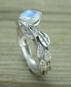 Moonstone Leaf Ring, White Gold Moonstone Leaf Ring - Image 6
