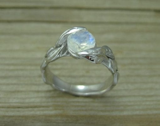 Moonstone Leaf Ring, White Gold Moonstone Leaf Ring