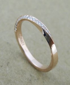 Rose Gold Diamond Wedding Ring, 3mm Rose Gold Wedding Band - Image 2