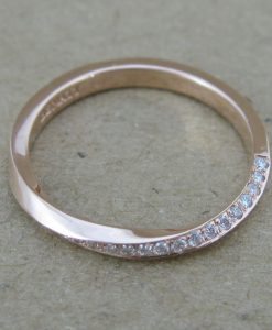 Rose Gold Diamond Wedding Ring, 3mm Rose Gold Wedding Band - Image 3