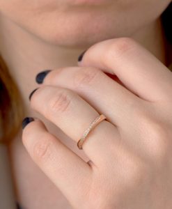 Rose Gold Diamond Wedding Ring, 3mm Rose Gold Wedding Band - Image 6