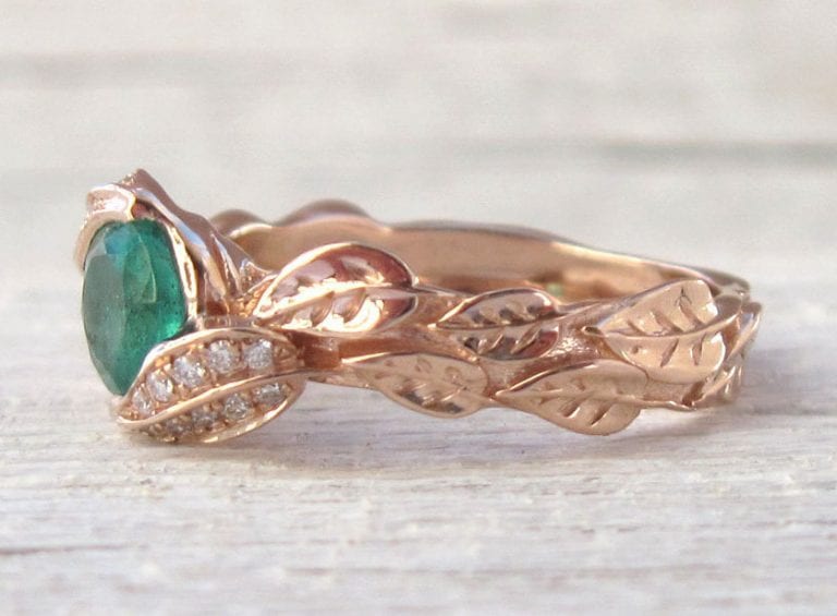 Rose Gold Natural Emerald Leaf Engagement Ring Leaves Engagement Ring Benati 8043