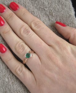 Rose Gold Natural Emerald Leaf Engagement Ring, Leaves Engagement Ring - Image 5