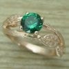 Rose gold Emerald Ring, Twig Wood Leaves Emerald Engagement Ring