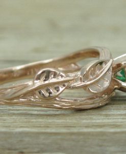 Rose gold Emerald Ring, Twig Wood Leaves Emerald Engagement Ring - Image 2