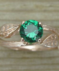 Rose gold Emerald Ring, Twig Wood Leaves Emerald Engagement Ring - Image 3