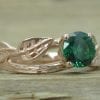 Rose gold Emerald Ring, Twig Wood Leaves Emerald Engagement Ring