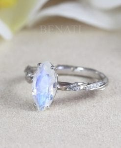 Unique Moonstone Engagement ring, Marquise cut rainbow moonstone vintage ring