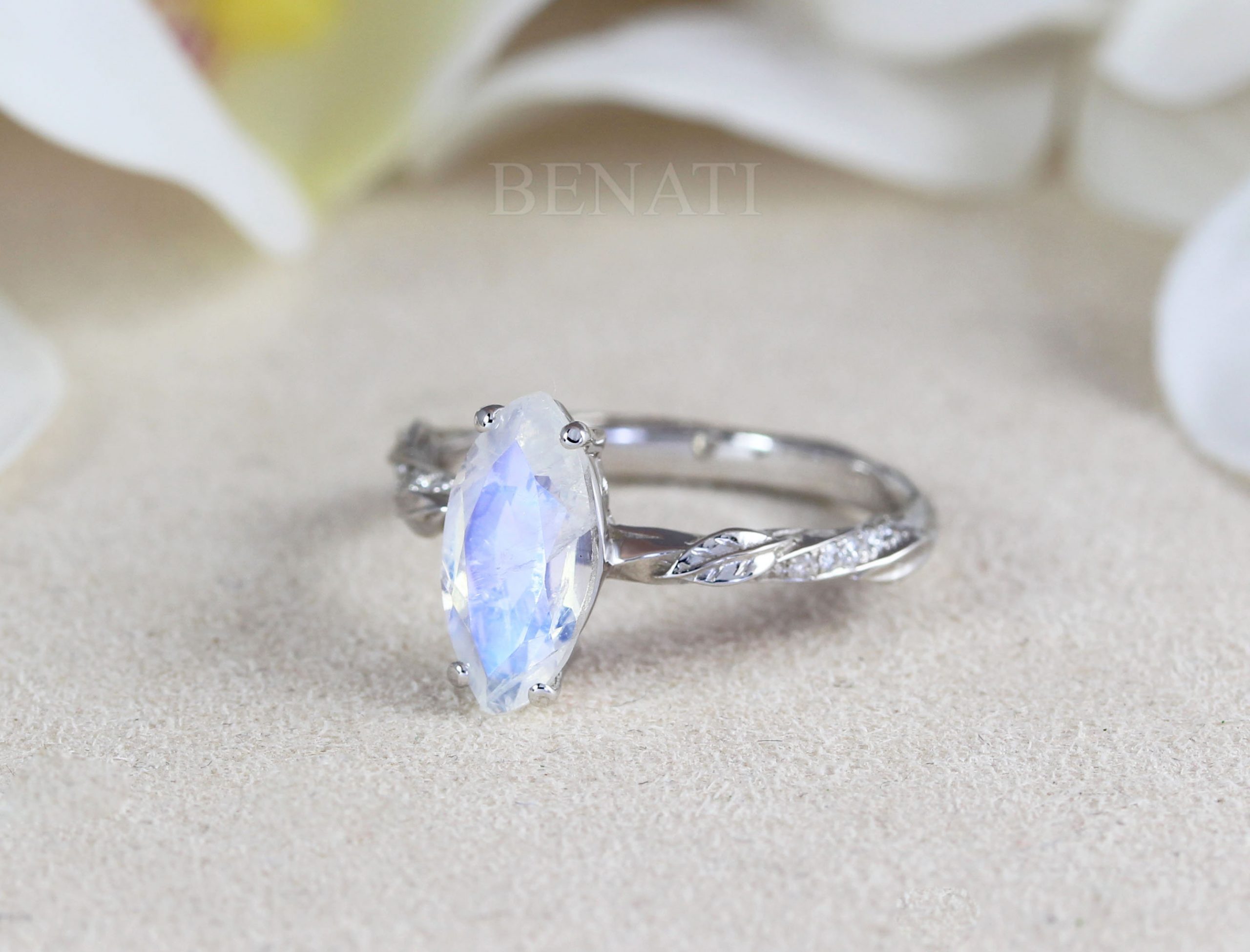 Gold Pear Cut Moonstone Ring Half Eternity Engagement Ring - Coolring  Jewelry