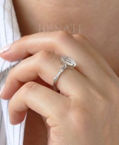 Unique Moonstone Engagement ring, Marquise cut rainbow moonstone vintage ring - Image 5