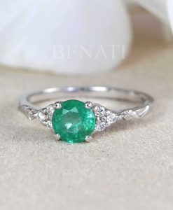 Unique Natural Emerald Engagement Ring, 14k Vintage Genuine Emerald Ring - Image 2