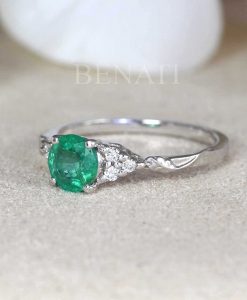 Unique Natural Emerald Engagement Ring, 14k Vintage Genuine Emerald Ring - Image 3