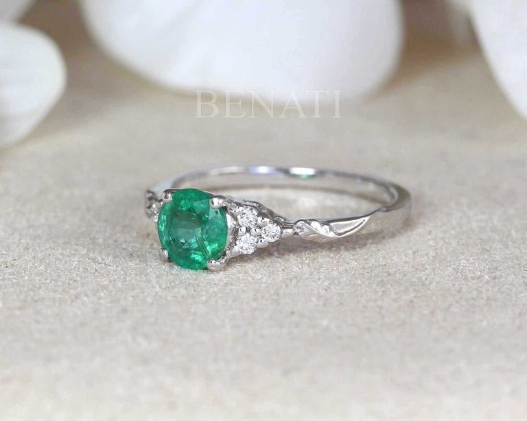 Unique Natural Emerald Engagement Ring, 14k Vintage Genuine Emerald ...