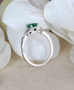 Unique Natural Emerald Engagement Ring, 14k Vintage Genuine Emerald Ring - Image 4