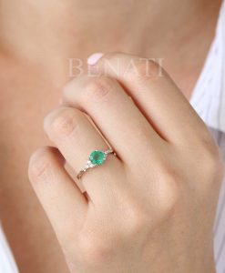 Unique Natural Emerald Engagement Ring, 14k Vintage Genuine Emerald Ring - Image 5