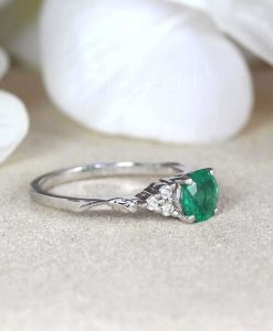 Unique Natural Emerald Engagement Ring, 14k Vintage Genuine Emerald Ring - Image 6