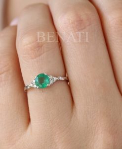 Unique Natural Emerald Engagement Ring, 14k Vintage Genuine Emerald Ring - Image 7