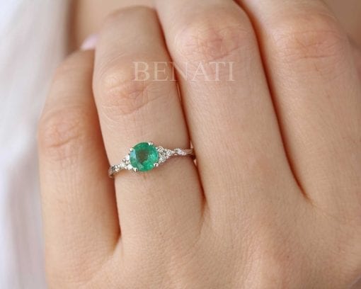 Unique Natural Emerald Engagement Ring, 14k Vintage Genuine Emerald Ring