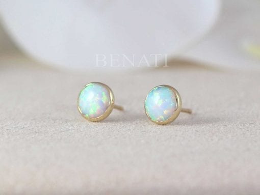 White Opal Vintage Studs Earrings, 14k Gemstone Earrings