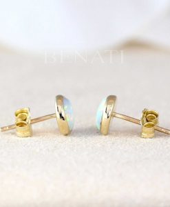 White Opal Vintage Studs Earrings, 14k Gemstone Earrings - Image 3