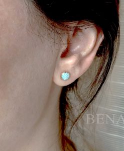 White Opal Vintage Studs Earrings, 14k Gemstone Earrings - Image 5