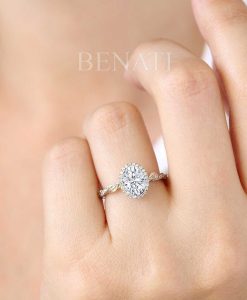 1.5 CT Oval Moissanite Engagement Ring, Oval Halo Engagement Ring - Image 2