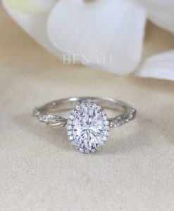 1.5 CT Oval Moissanite Engagement Ring, Oval Halo Engagement Ring - Image 3