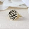 14K Solid Gold Flower Seed of Life Statement Ring | Gold and Black Signet Mandala Ring | Real Gold Massive Seal | Wide Boho Ring | Benati