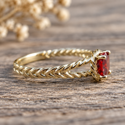 Cushion Ruby Engagement Ring, Braided Rope Split Band