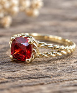 Cushion Ruby Engagement Ring, Braided Rope Split Band - Image 6