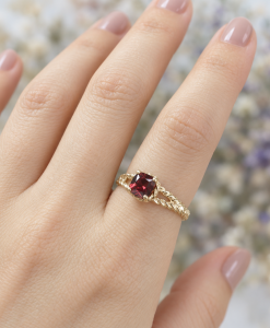 Cushion Ruby Engagement Ring, Braided Rope Split Band - Image 2