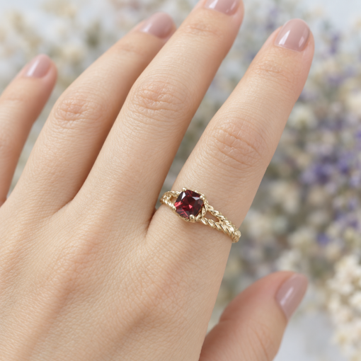 Cushion Ruby Engagement Ring, Braided Rope Split Band