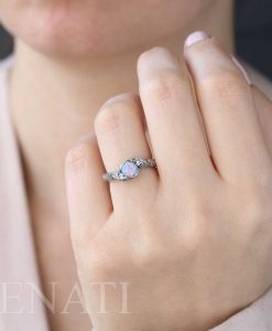 Sterling silver Opal nature inspired jewelry, Leaf branch leaves engagement ring - Image 8