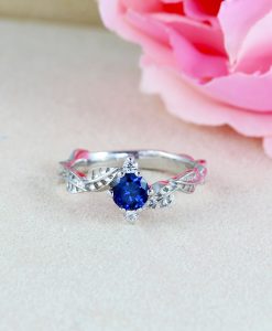 Blue Sapphire Engagement Ring, Sapphire Leaf Ring - Image 7