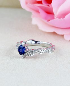 Blue Sapphire Engagement Ring, Sapphire Leaf Ring - Image 8
