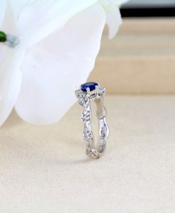 Blue Sapphire Engagement Ring, Sapphire Leaf Ring - Image 10