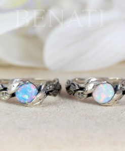 Opal Leaf Ring, Silver White Opal Leaves Ring - Image 2
